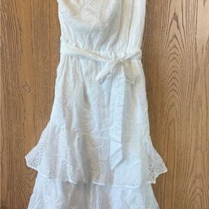 Lulu's White Tiered Ruffle Floral One Shoulder Dress